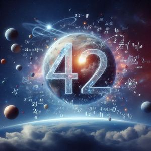Number 42 painted on a planet in space with some mathematical equations in the background